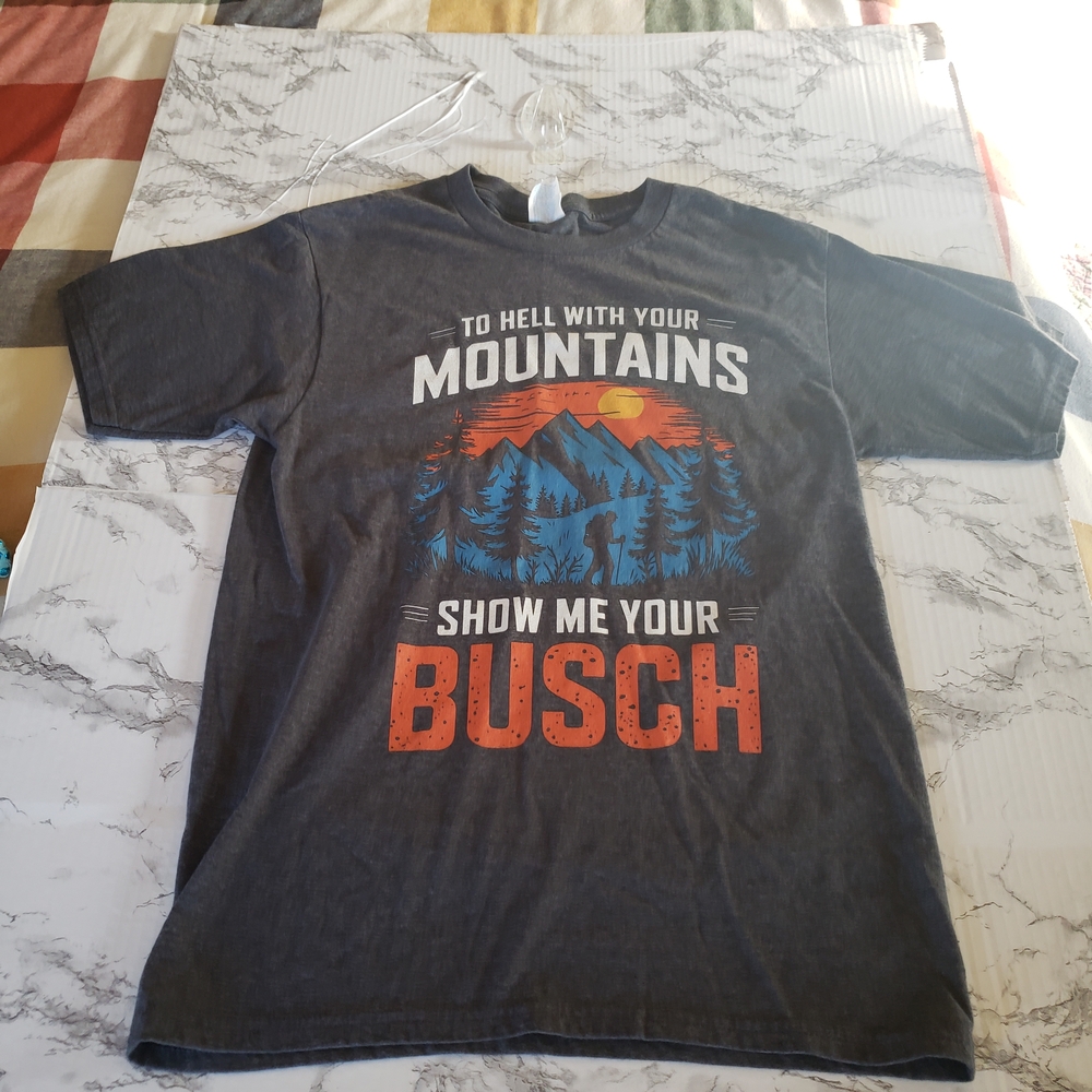 Port and Company‎ Black Short-Sleeve Graphic Tee with Orange and Blue Print